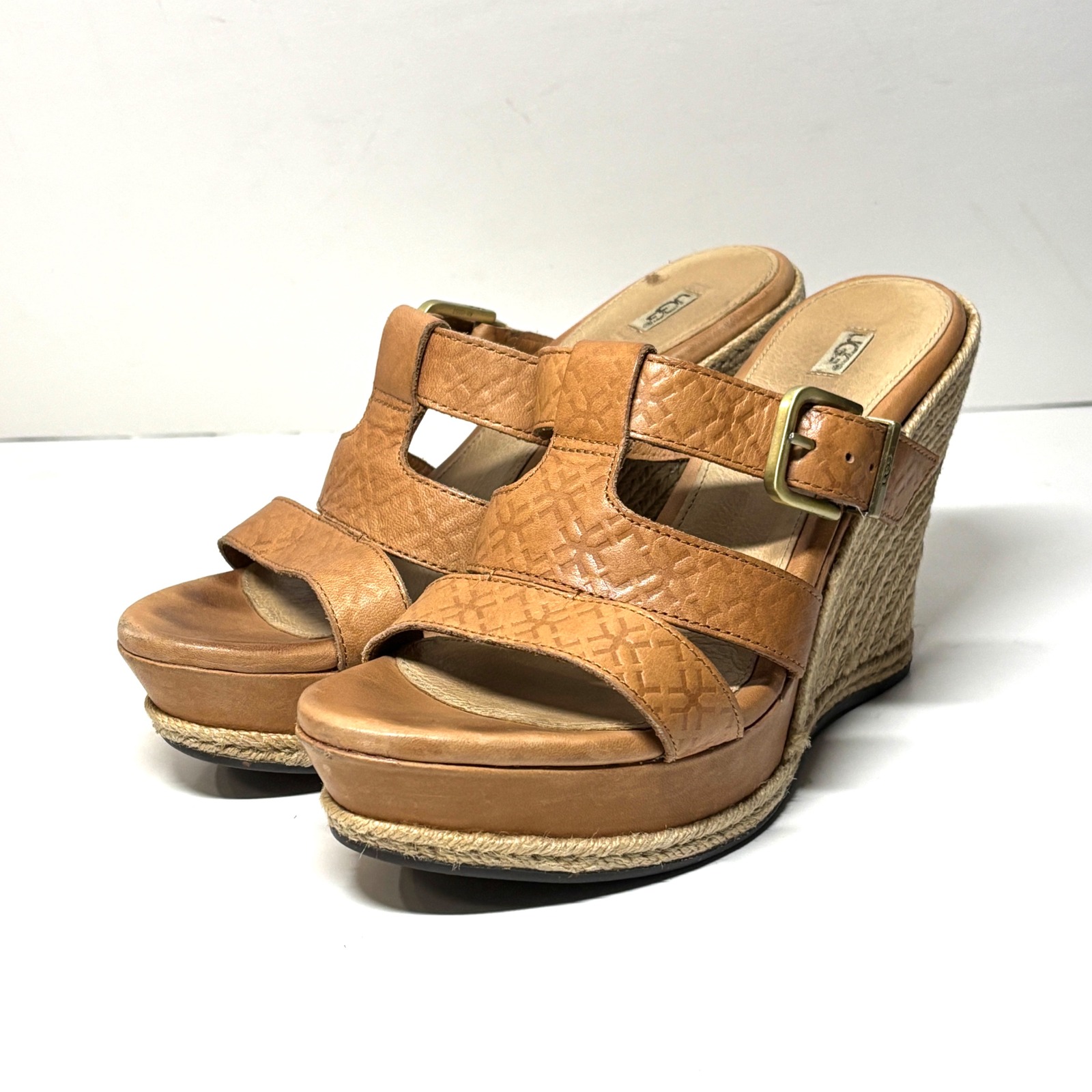 Ugg Lucianna Wedge Sandals Womens 9 Tan Leather Espadrille Platform Boho Summer